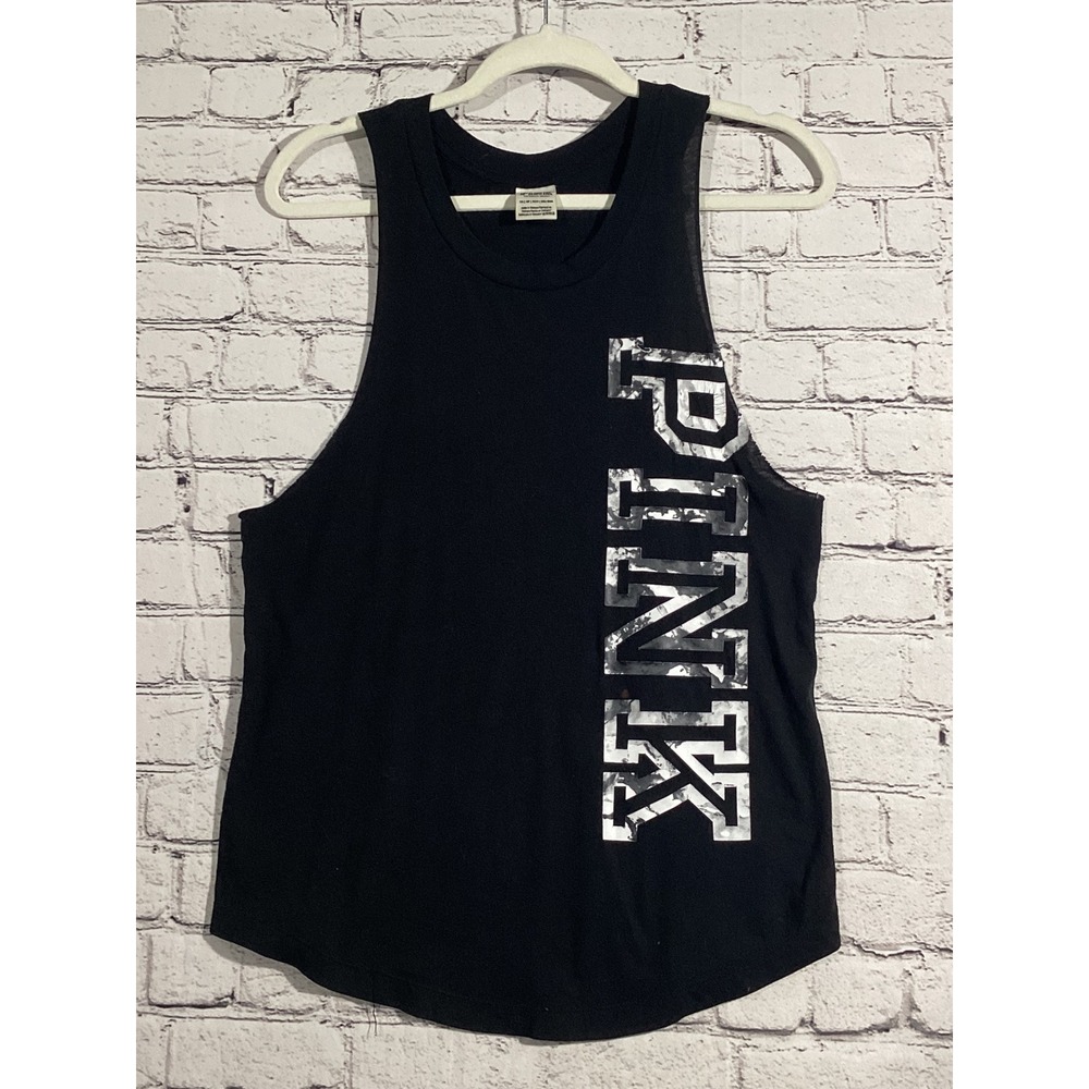 Victoria's Secret PINK Muscle Tank Top Black Graphic Sleeveless XS
